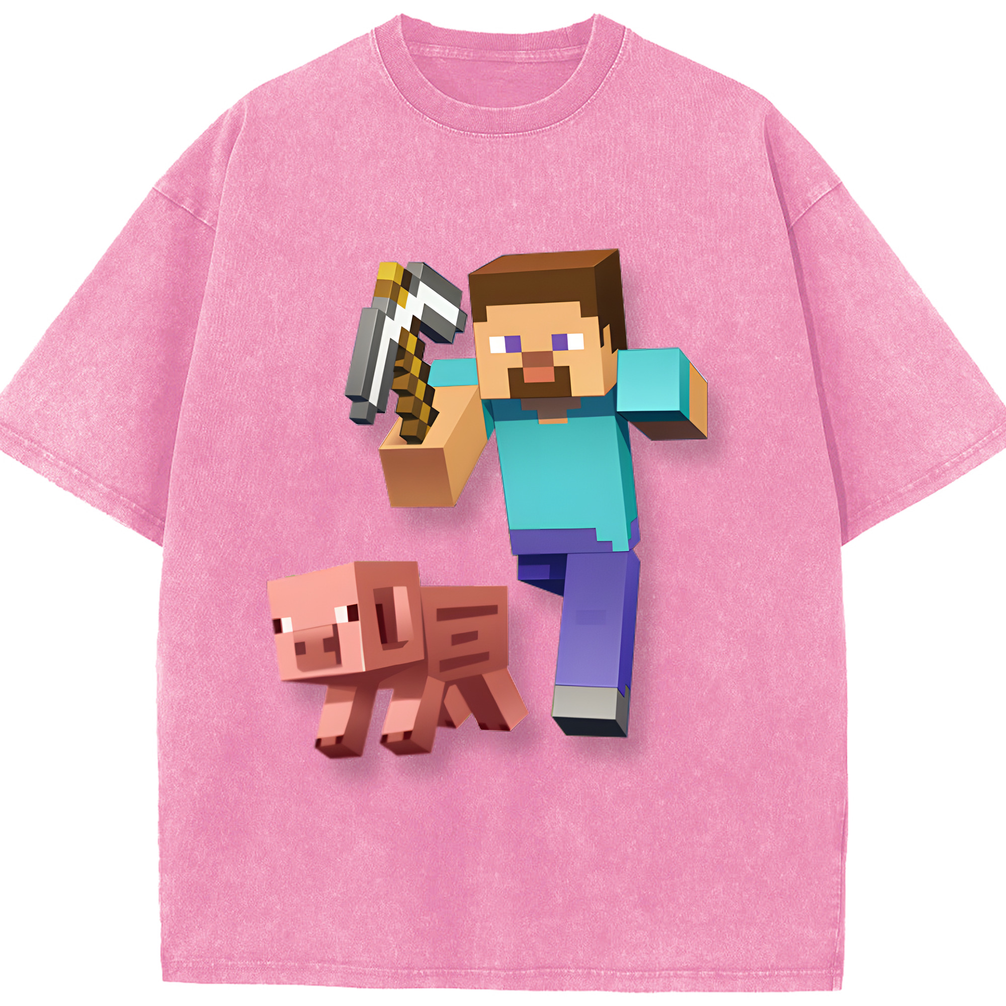（画像用） マインクラフト ブロックの世界 Minecraft MC Block world 綿100% ヴィンテージ風 半袖Tシャツ（フロントプリント）